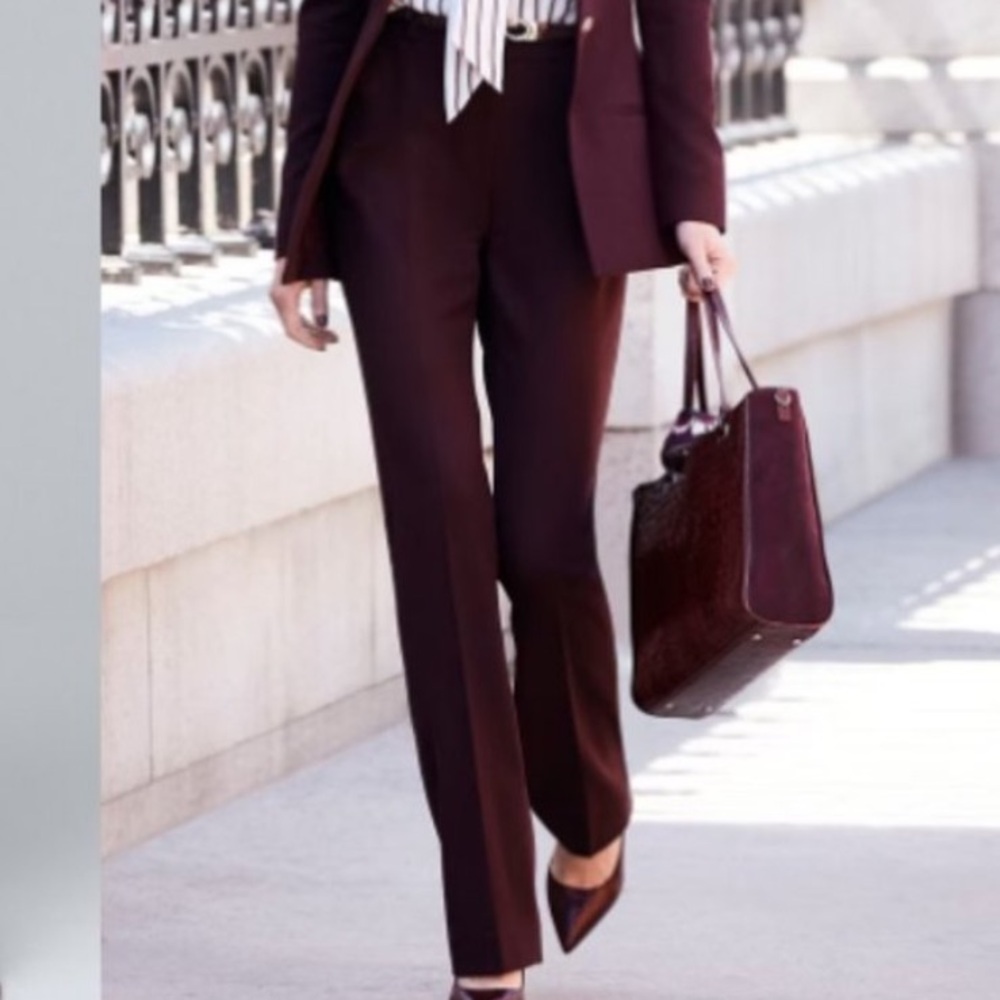 White House Black Market Women's Burgundy Boot-Cut Dress Pants